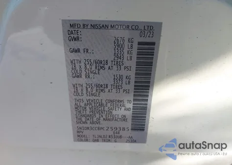 2023 Nissan Pathfinder Sl 4Wd z USA, uszkodzony, nr VIN 5N1DR3CC8PC259385